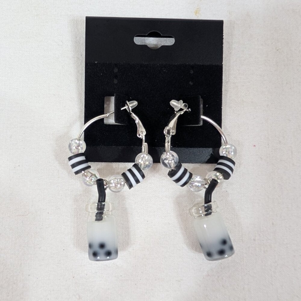 Milk Boba Tea Hoop Earrings